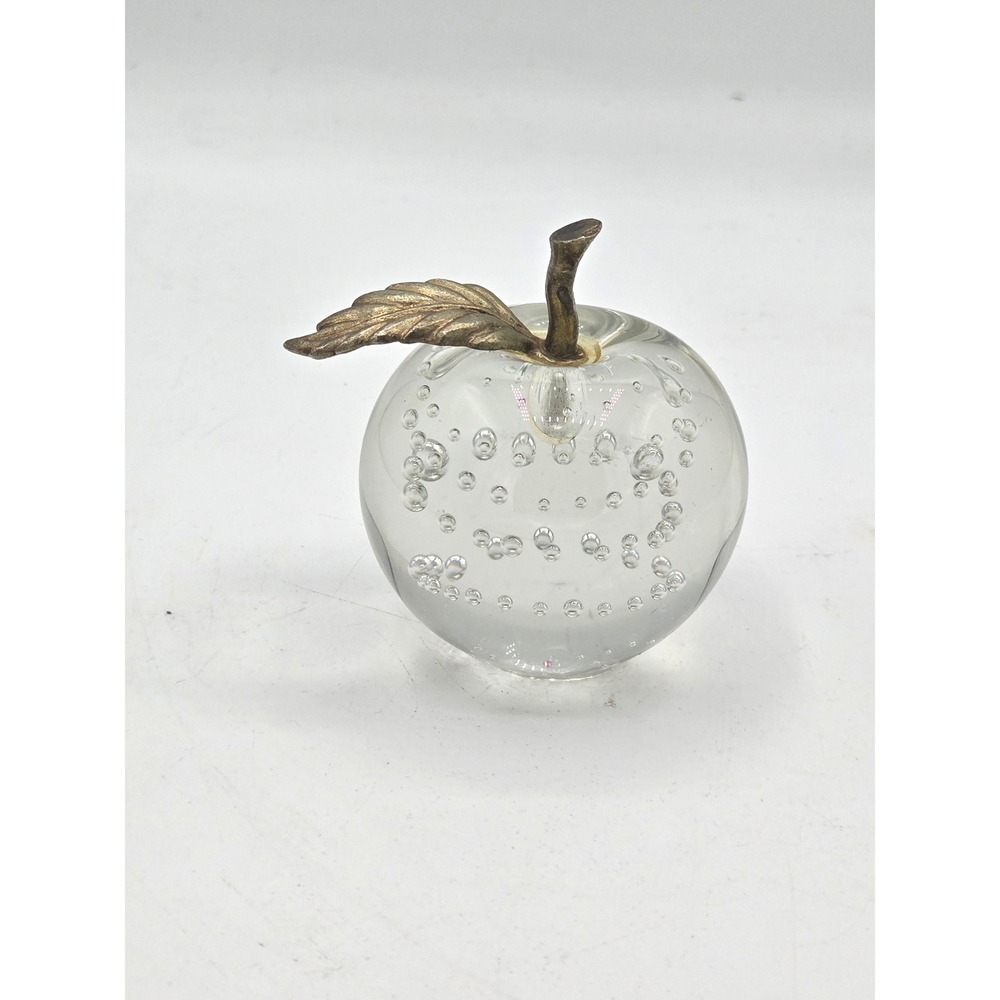 Sparkling‎ Vintage Glass Apple 3" Paperweight with brass stem